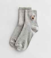New Look Grey Embroidered French Bulldog Tube Socks